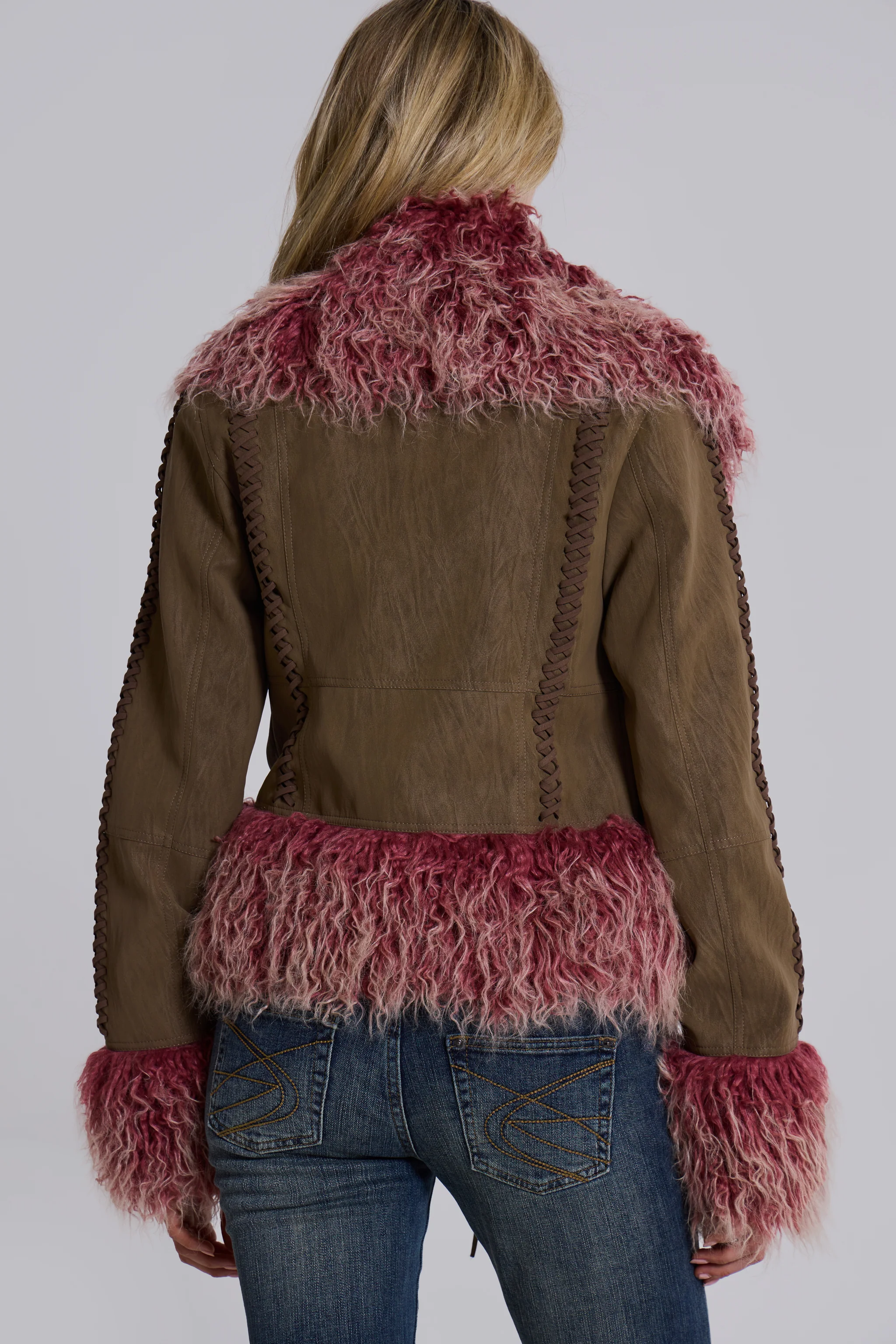 Leonie Faux Mongolian Fur Trim Coat in Quartz - Image 4