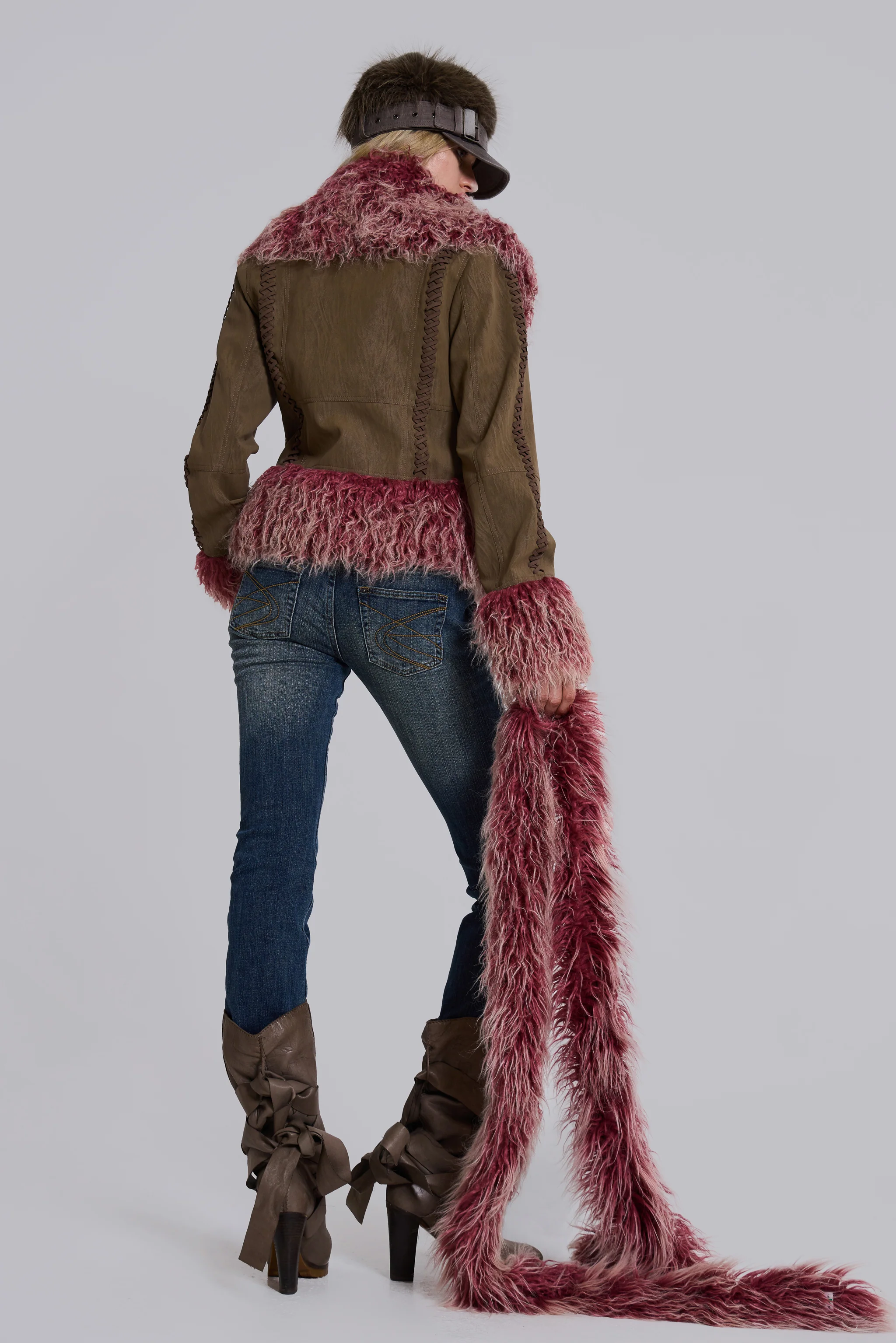 Leonie Faux Mongolian Fur Trim Coat in Quartz - Image 7