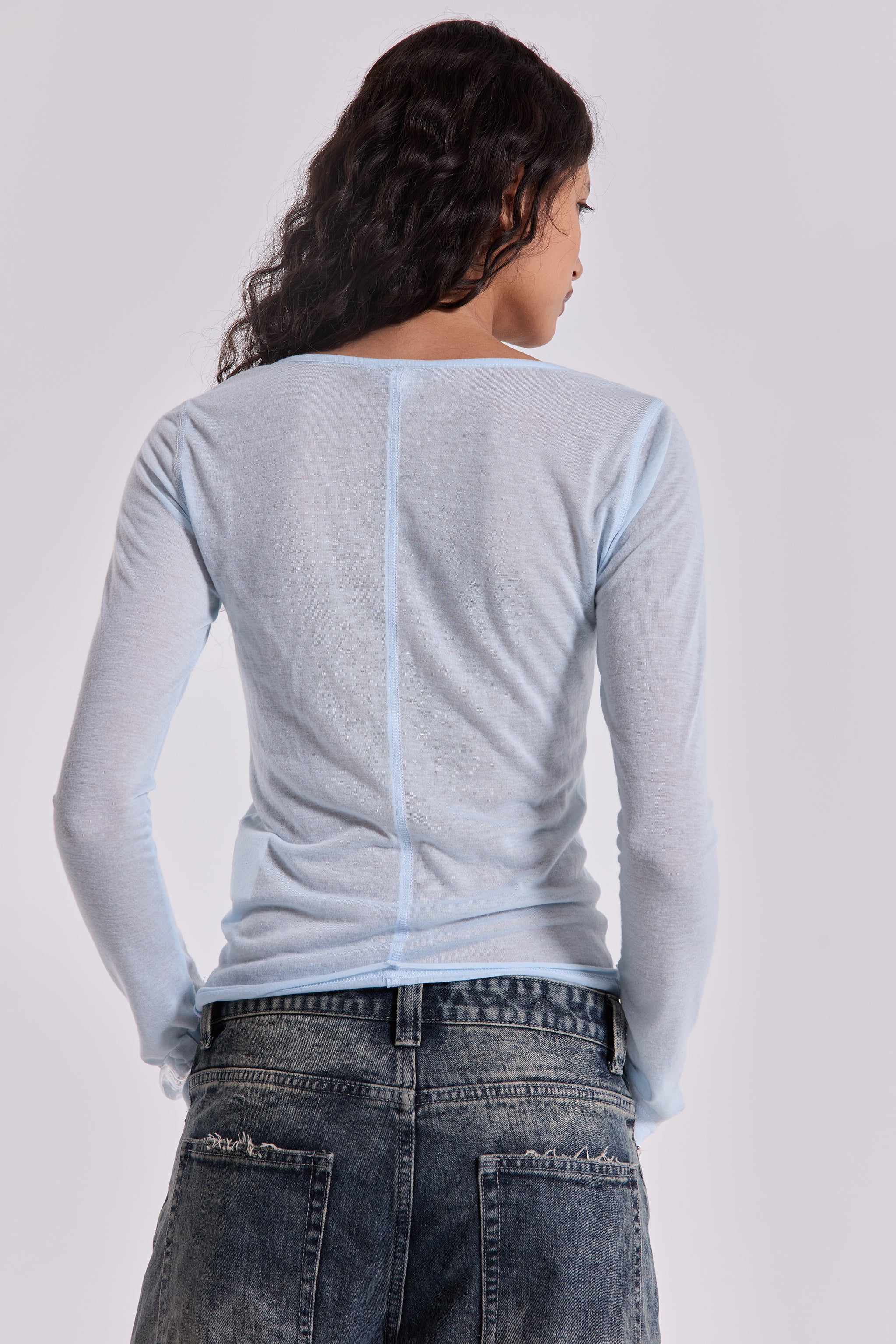 Sheer Henley Top In Sky - Image 8