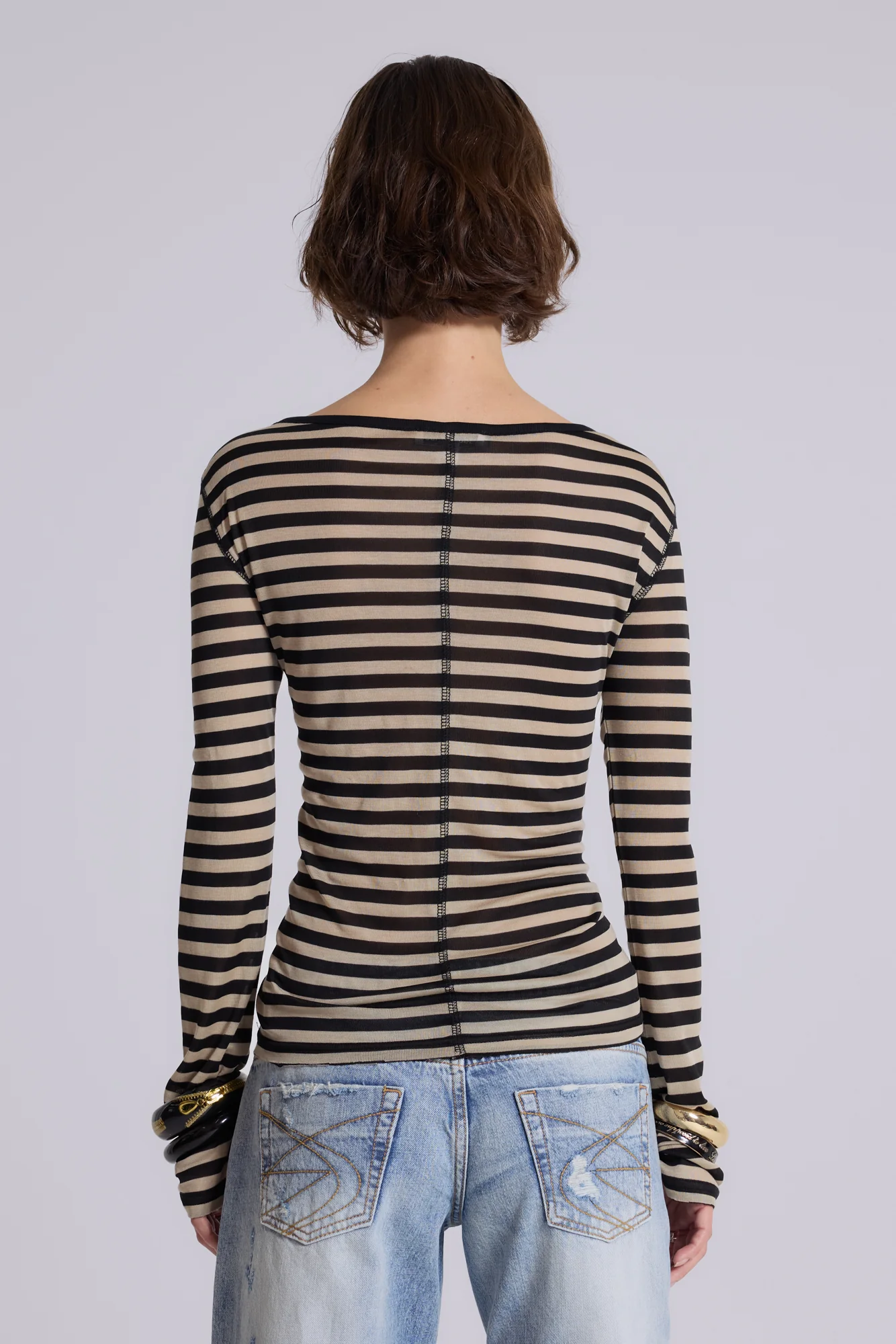 Sheer Henley Top In Stripe - Image 4