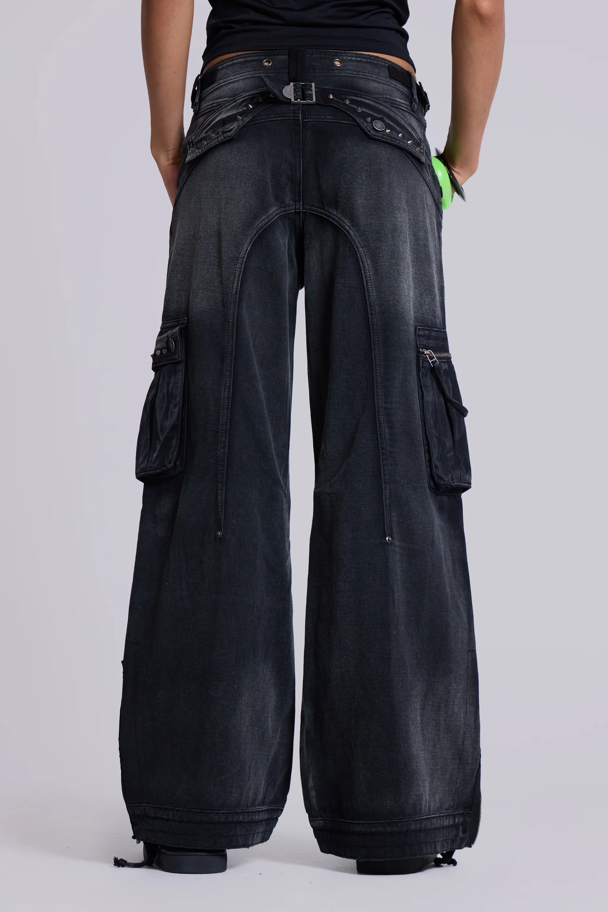 Sun Faded Black Trooper Cargo Pants - Image 2
