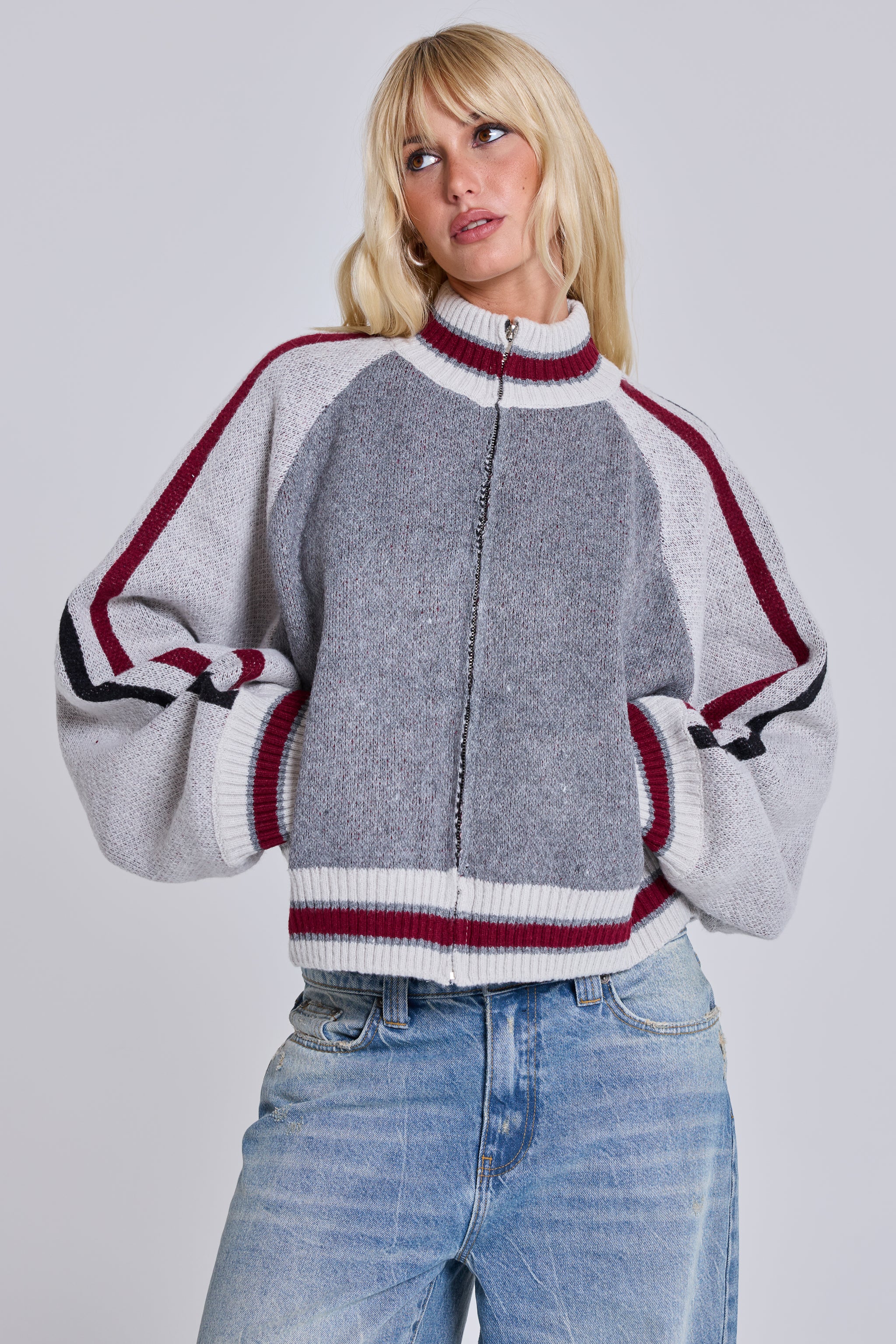 Grey Team 85 Knitted Bomber Jacket - Image 2
