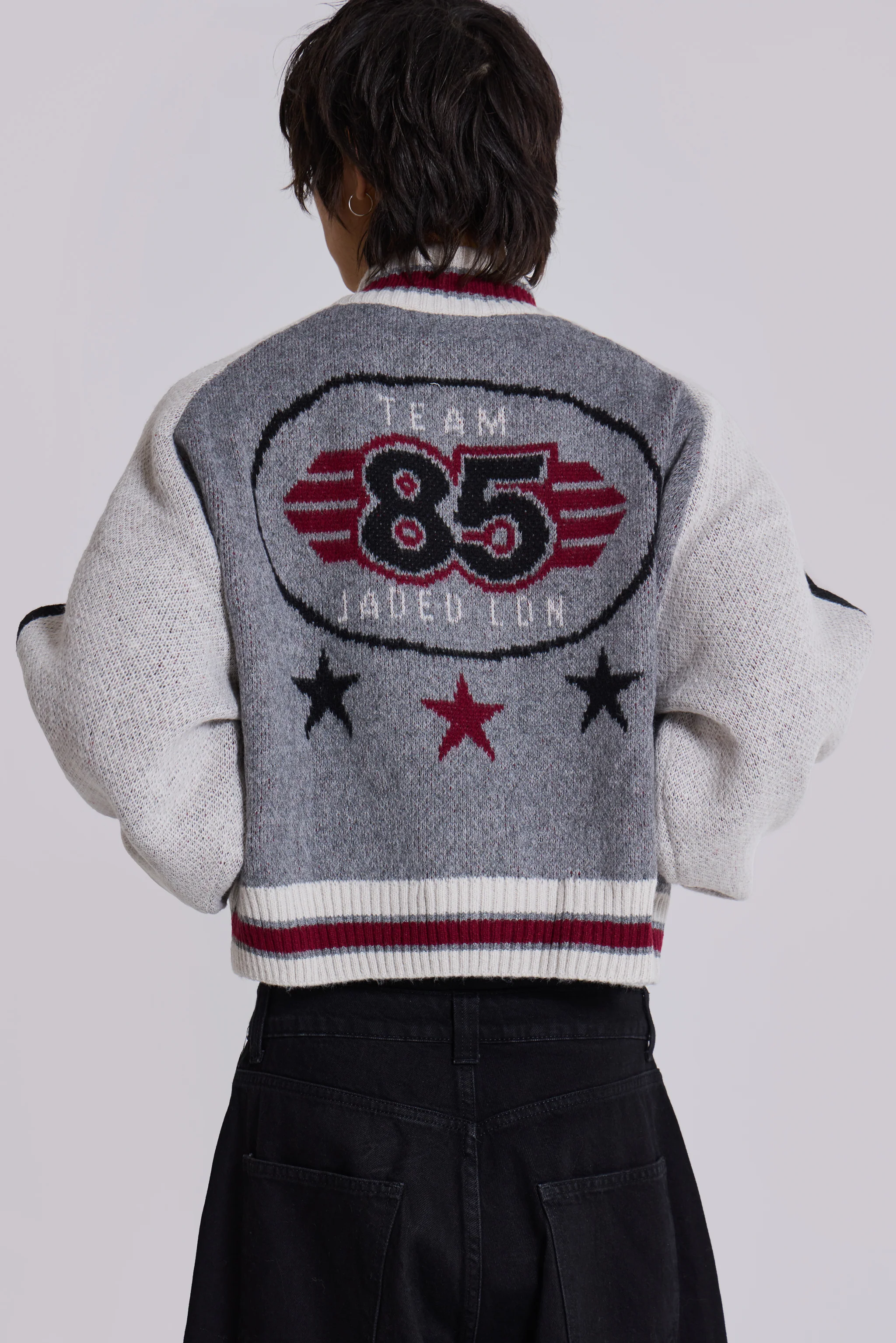 Grey Team 85 Knitted Bomber Jacket - Image 3