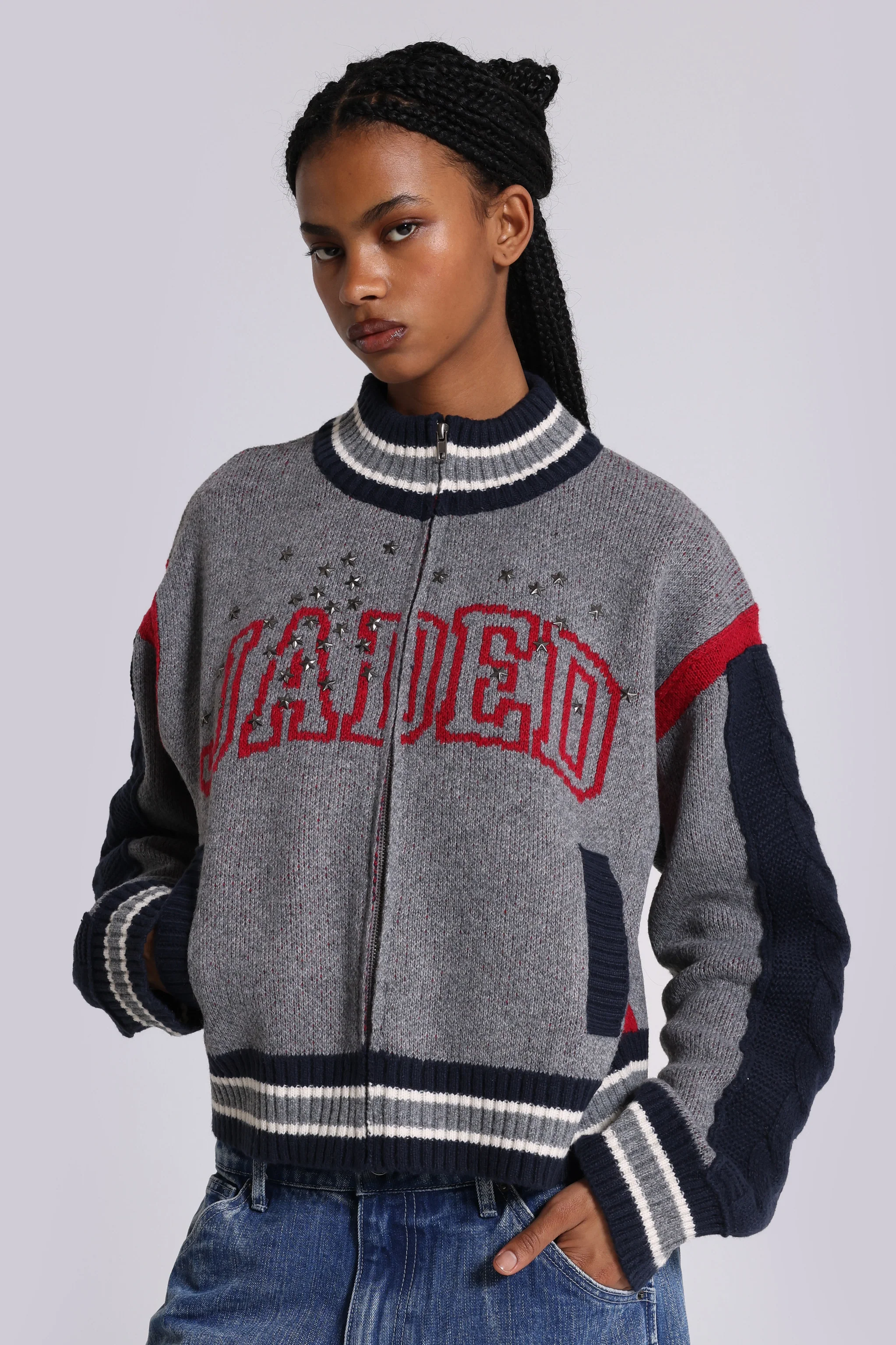 Team USA Studded Knitted Bomber Jacket - Image 2