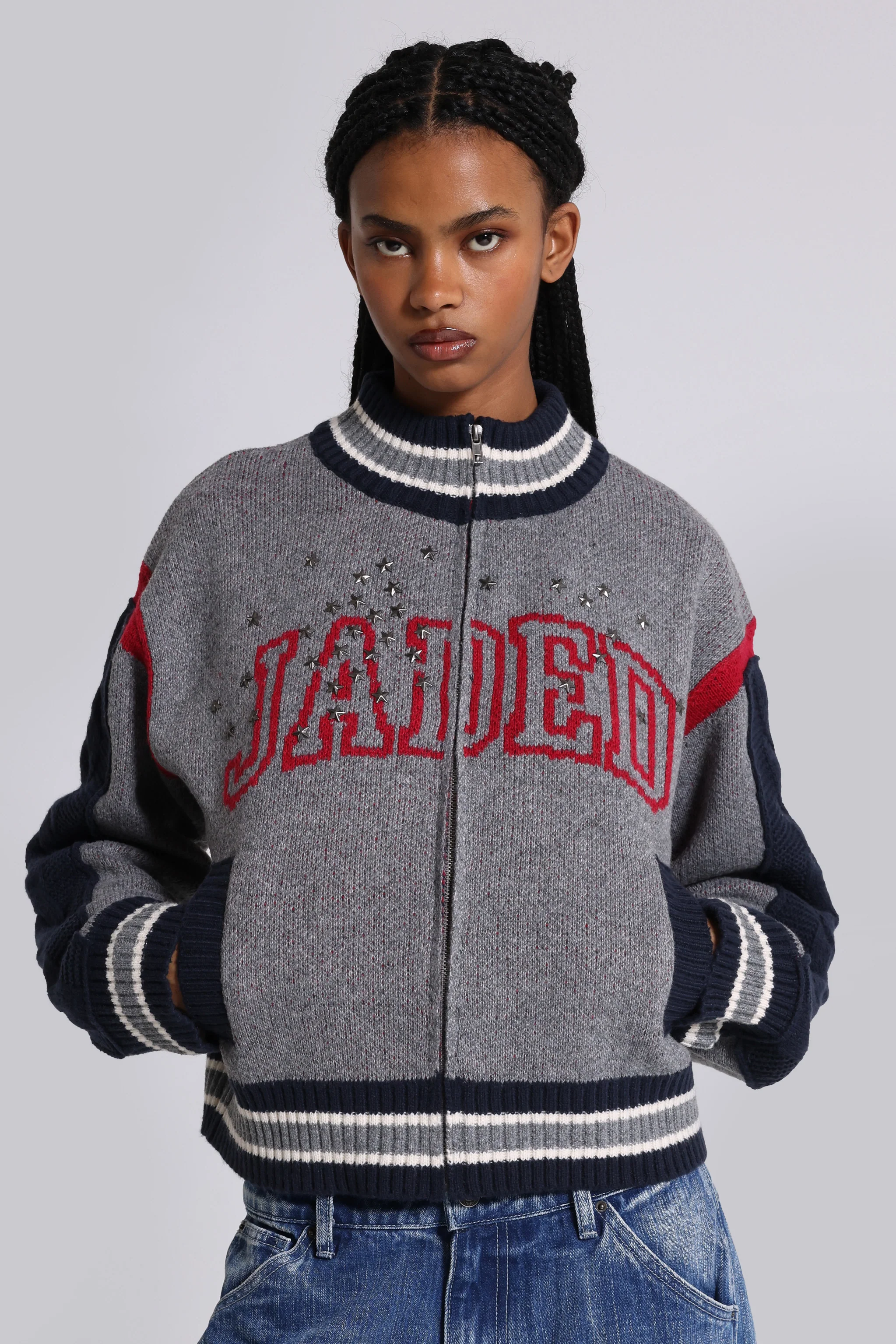 Team USA Studded Knitted Bomber Jacket - Image 5