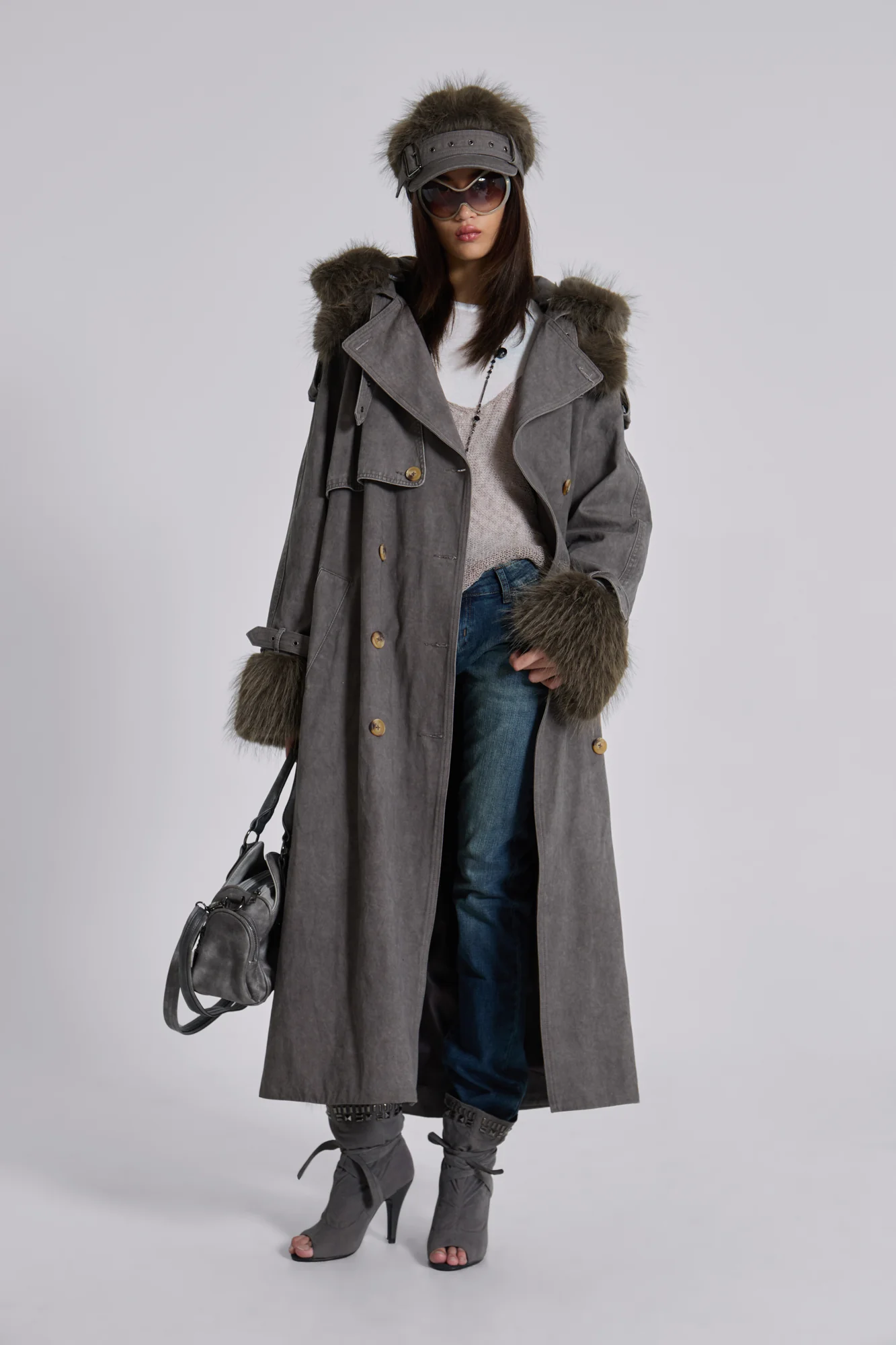 Vania Oversized Faux Fur Hooded Trench Coat - Image 3