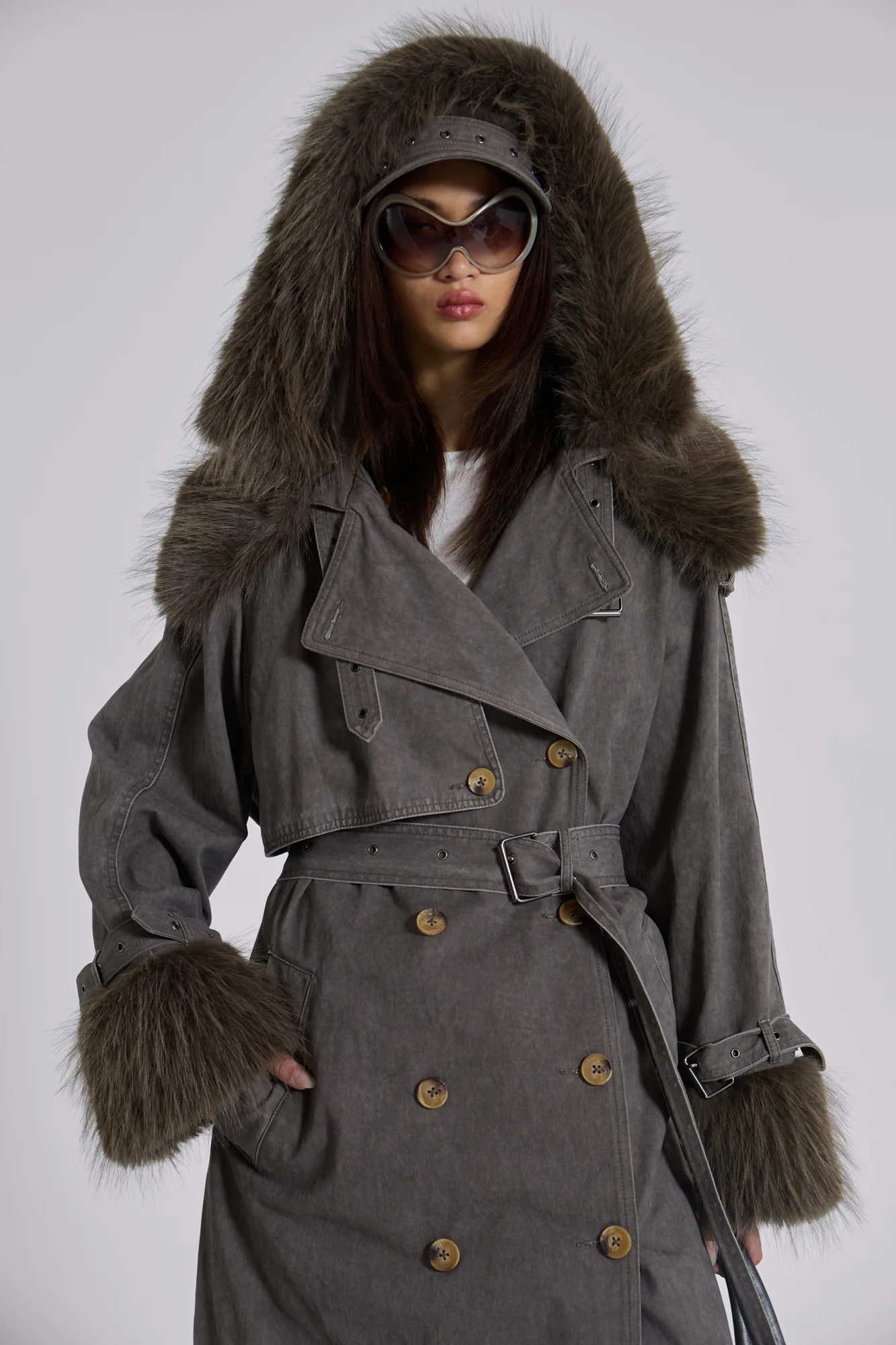 Vania Oversized Faux Fur Hooded Trench Coat - Image 4