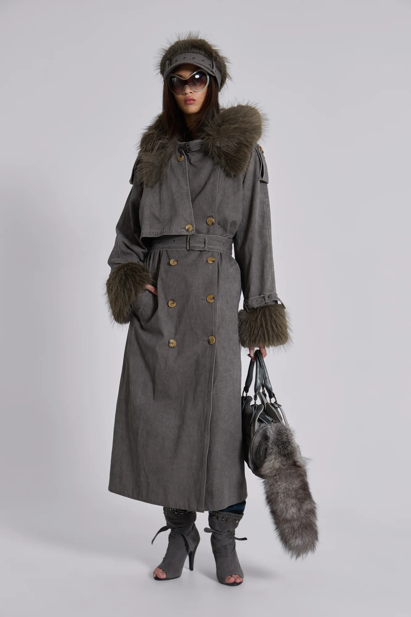 Vania Oversized Faux Fur Hooded Trench Coat - Image 5