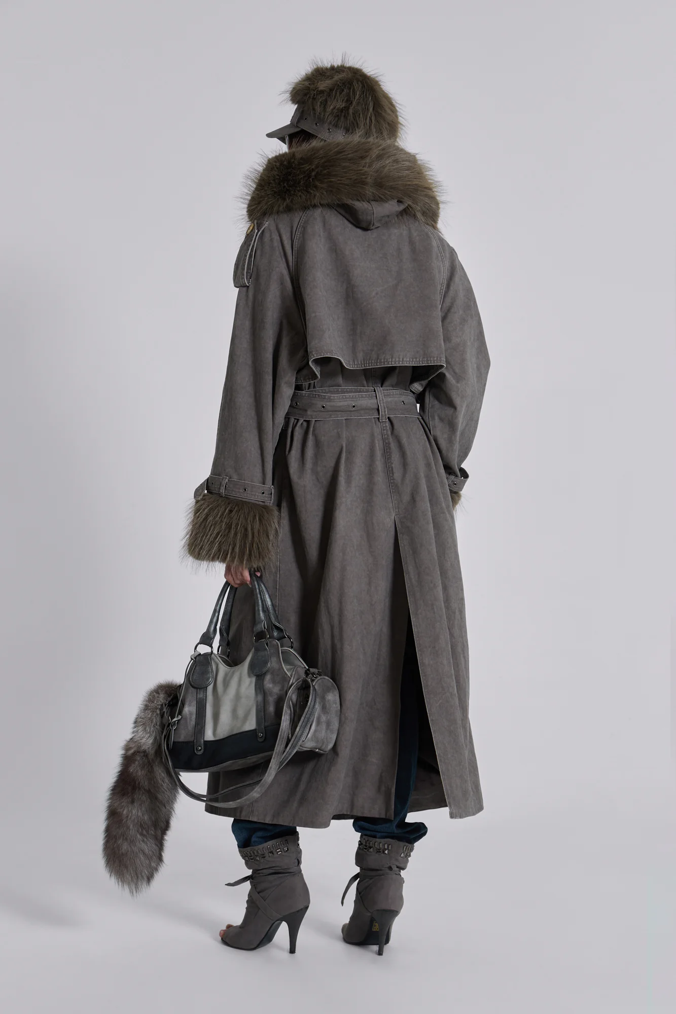 Vania Oversized Faux Fur Hooded Trench Coat - Image 6