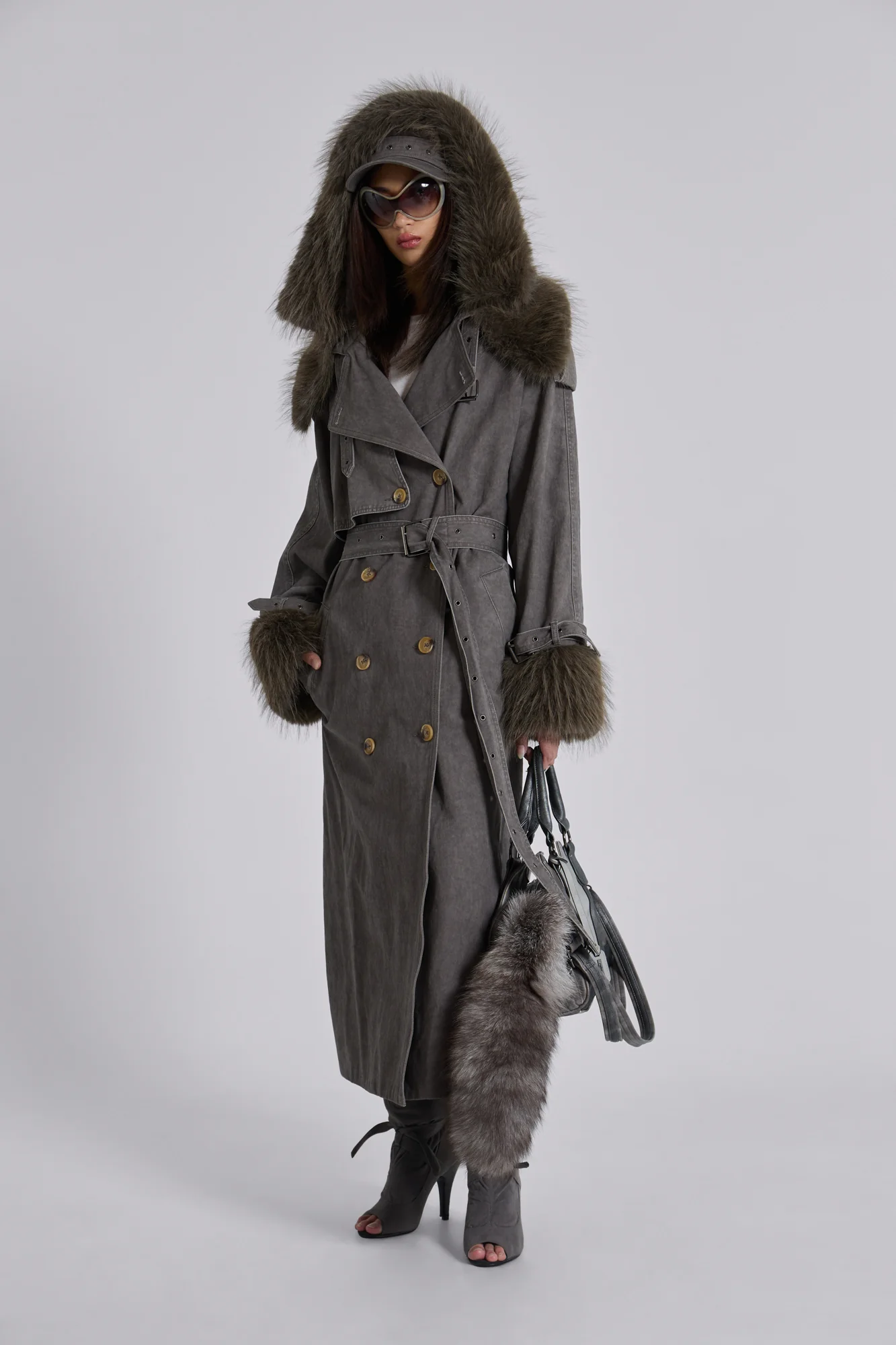 Vania Oversized Faux Fur Hooded Trench Coat - Image 8
