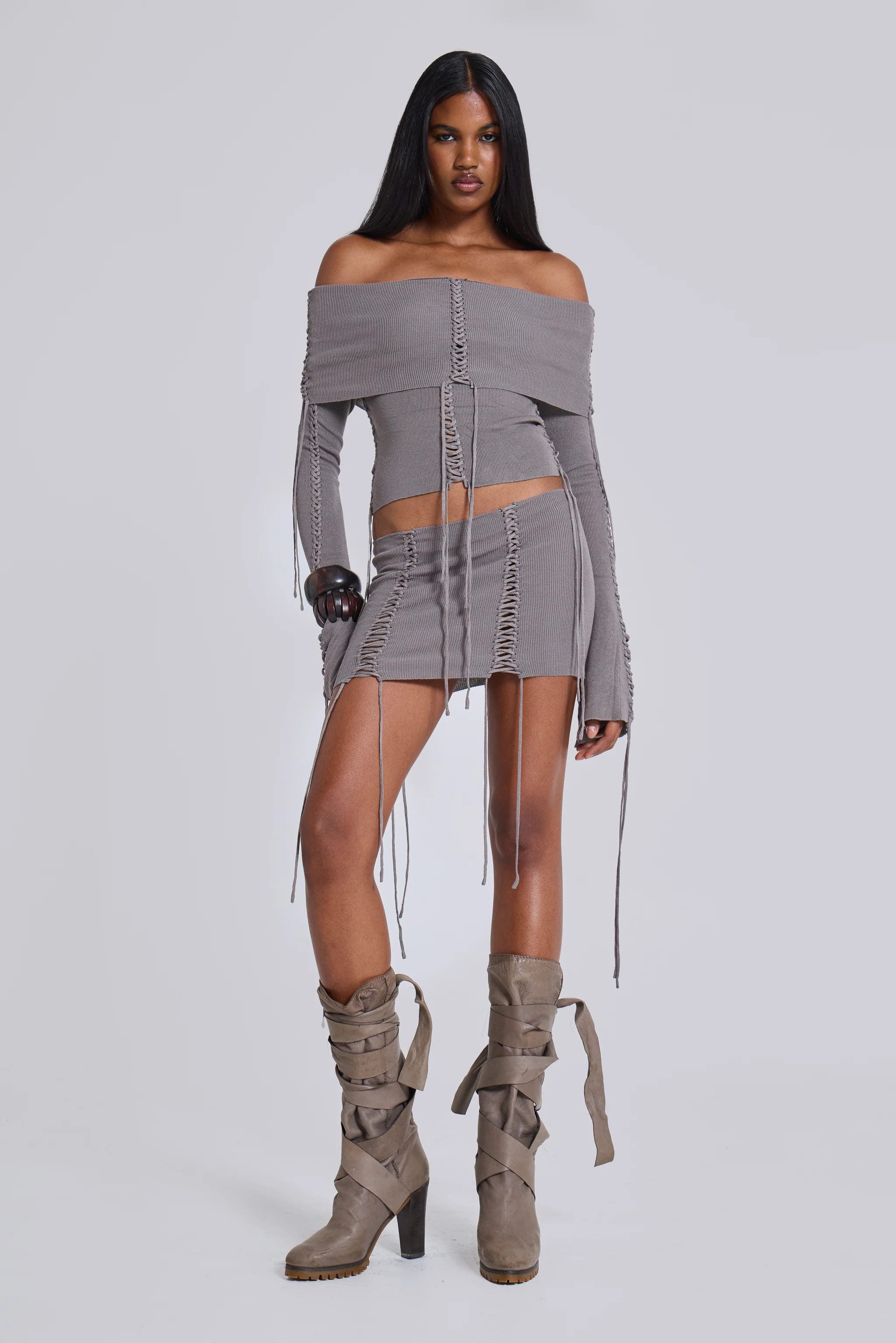 Vargo Knit Lace Up Mini Skirt - Image 9