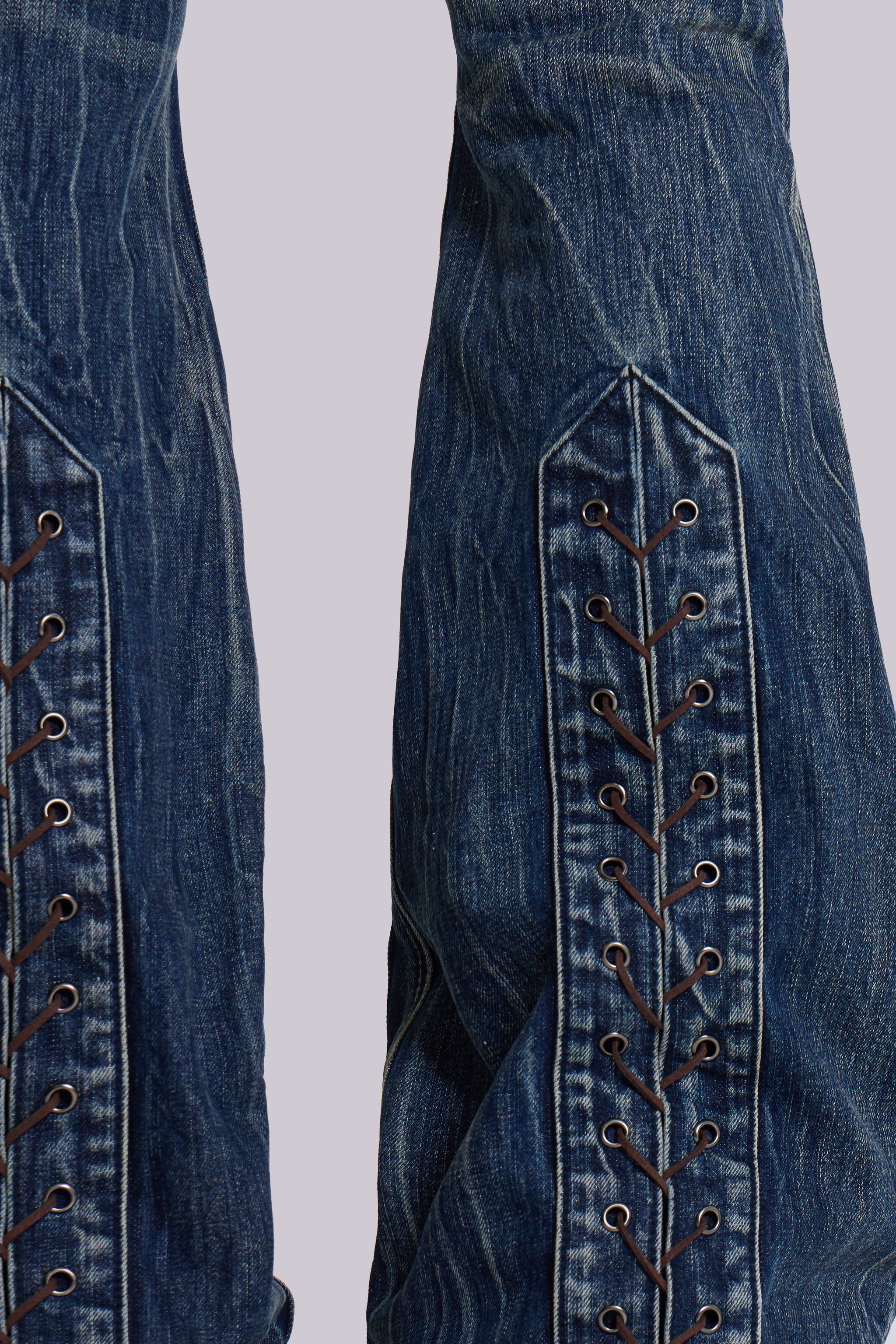 Washed Blue Laced Flared Jeans - Image 7